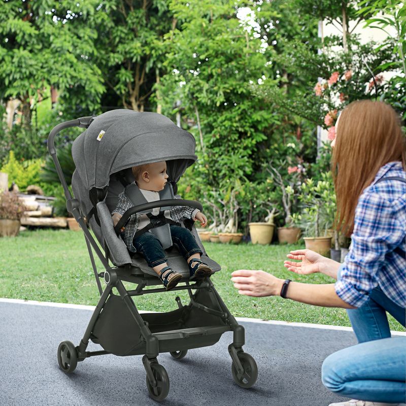 Qaba 1-Click-Foldable Rotating-Seat Toddler & Baby Stroller Wagon, Lightweight Reversible Stroller for Kids, Compact Portable Infant Stroller, Black, 3 of 7