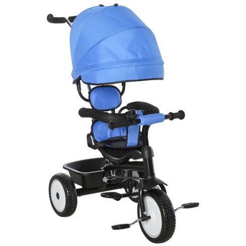 Qaba Baby Tricycle 6 In 1 Trike with Adjustable Canopy Detachable Guardrail Belt for Age 6 60 Months Blue