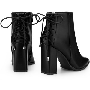 BLISSFUL STEP Women's Pointed Toe Chunky Heel Back Lace Up Ankle Booties - 1 of 3
