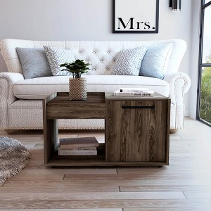 Vynxaria Brown Dark Walnut Single Door Cabinet Coffee Table - 1 of 4