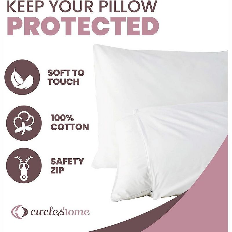 Circles Home 100% Cotton Breathable and Quiet Pillow Protector with Zipper – (8 Pack), 2 of 9
