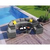 Outdoor 9-Pieces Seating Set, Patio Round Sofa Set with Glass Tabletop, Wicker Sofa with Steel Frame and Removable Cushions–Cuddlewood - 3 of 4
