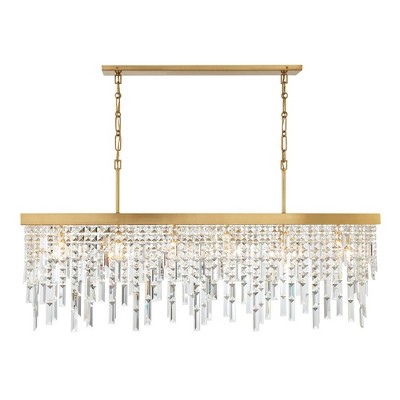 Antique Gold Rectangular Crystal 6-Light Chandelier