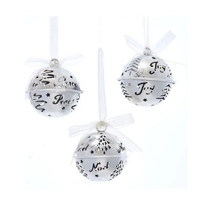 Kurt Adler Metal Ornaments for Christmas Tree, Silver Round Bells - Peace, Joy, Noel, Assorted (Pack of 3) - 1 of 1