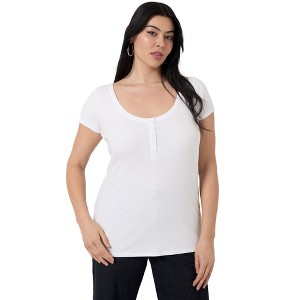 June + Vie by Roaman's Women's Plus Size Ribbed Henley Top - 1 of 4