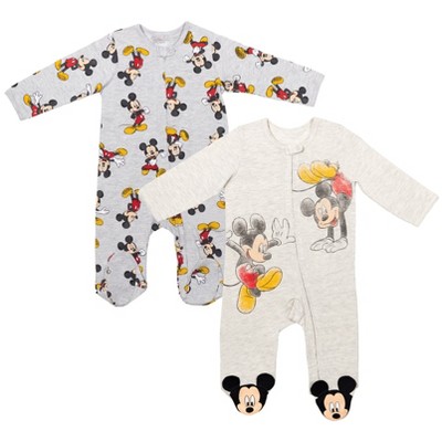 Disney Mickey Mouse Newborn Baby Boys 2 Pack Zip Up Sleep N' Plays Mickey Mouse / Grey 0-3 Months