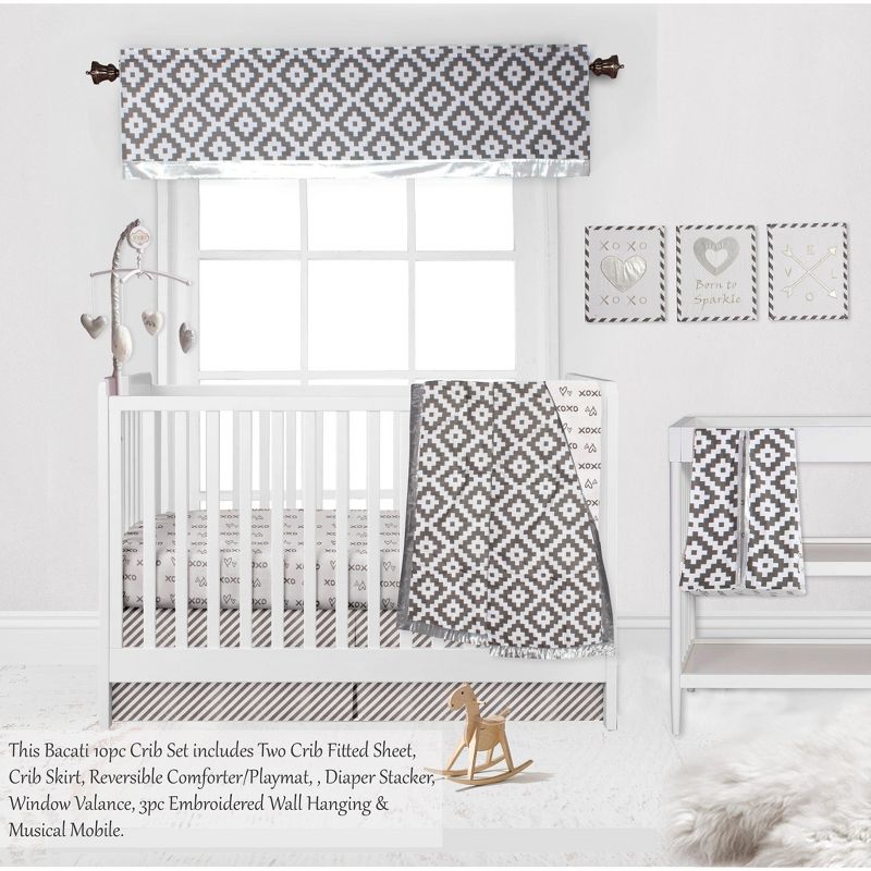 Bacati - Love Design/Print Gray/Silver 10 pc Crib Bedding Set with 2 Crib Fitted Sheets, 4 of 12