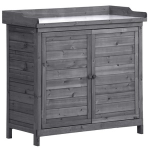 Gulches Rustic Gray Garden Potting Bench with Planter Stands and Holders, 39" Outdoor Workstation - 1 of 4
