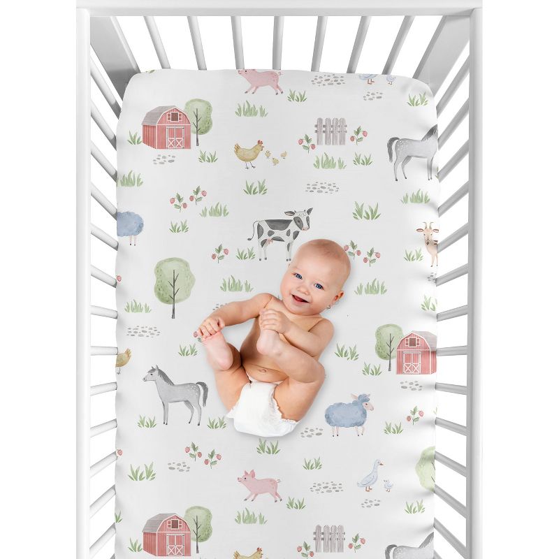 Sweet Jojo Designs Girl Baby Fitted Crib Sheet Farm Animals Collection, 5 of 8