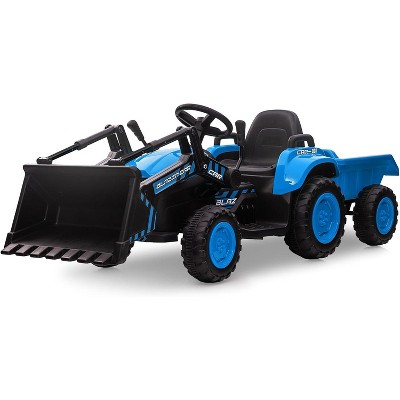 3 in 1 Kids Ride On Tractor with Detachable Trailer, 12V Electric Bulldozer with Shovel Bucket