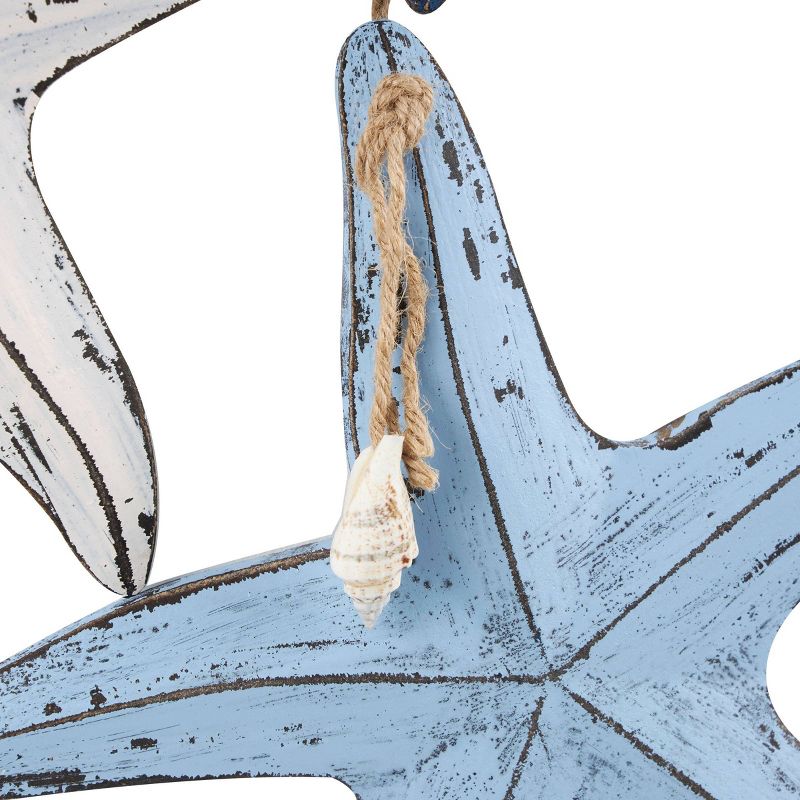 27&#34;x2&#34; Wooden Starfish Distressed Layered Wall Decor with Hanging Rope and Decorative Shell Accents Blue - Olivia &#38; May, 3 of 9