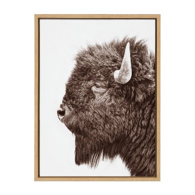 Natural Bison Profile Canvas Print with Light Wood Frame