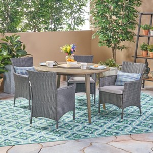 Christopher Knight Home Biella Outdoor Acacia Wood and Wicker 5 Piece Dining Set with Cushion - 1 of 4