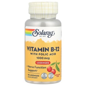 Solaray Vitamin B-12 with Folic Acid Lozenges, Natural Cherry, 1,000 mg, 90 Lozenges - 1 of 4