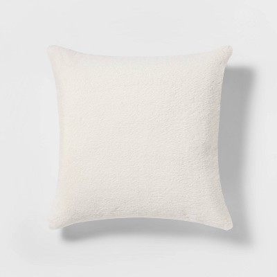24"x24" Oversized Faux Rabbit Fur Square Throw Pillow Cream - Threshold™
