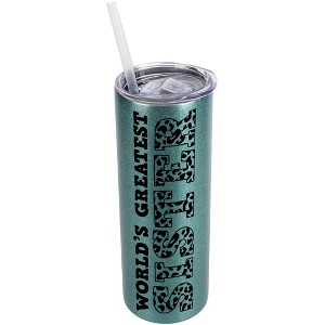 Elanze Designs Leopard Pattern Turquoise Blue 20 Ounce Double Wall Stainless Steel Glitter Travel Tumbler With Sliding Lid And Straw, World's Greatest - 1 of 4