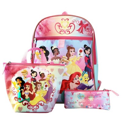 Disney Princesses Backpack With Lunch bag set for kids 6 Piece