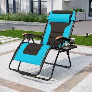 Captiva Designs Patio Zero Gravity Free Padded Seat Recliner with Cup Holder & Alloy Steel Frame - Blue/Green - 1 of 4