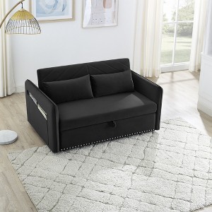 VASIP 3-in-1 Velvet Sleeper Sofa Bed w/USB, Adjustable Pull-Out Bed, 2 Lumbar Pillows & Side Pocket - Convertible for Living Room - 1 of 4