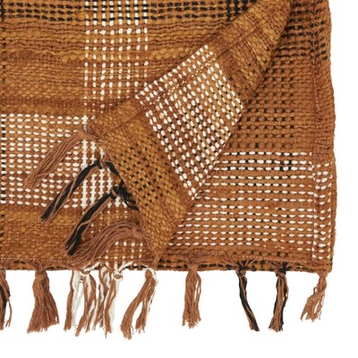 Vintage Orange Plaid Cotton Table Runner, 16" x 72"