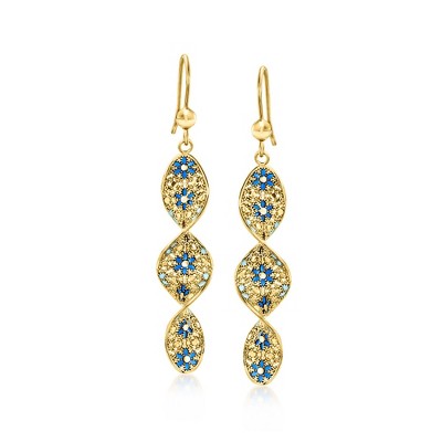 Ross-Simons Italian Tonal Blue Enamel Floral Twisted Drop Earrings in 18kt Gold Over Sterling