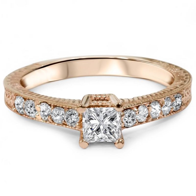 Pompeii3 1/2ct Vintage Princess Cut Diamond Engagement Ring 14K Rose Gold, 4 of 6
