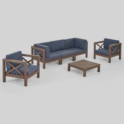 Brava 6pc Acacia Wood Sofa Chat Set - Gray/Dark Gray - Christopher Knight Home