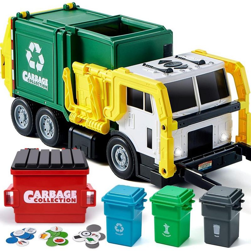 Garbage Truck Set, 16" Large Trash Truck Toys for Boys with Trash Can Lifter and Dumping Function, Toy Truck Birthday Gift for Boy Age 2-7 Years Old, 1 of 6