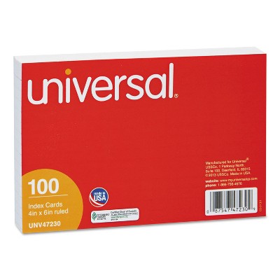 UNIVERSAL Ruled Index Cards 4 x 6 White 100/Pack 47230