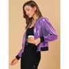 INSPIRE CHIC Women's Holographic Fashion Stand Collar Metallic Lightweight Zip Bomber Jacket - 4 of 4
