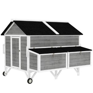 59" Wooden Chicken Coop w/ Wheels, Handles, 2 Nesting Boxes, 2 Trays, 4 Perches, Chicken Tractor for 4-6 Chickens - 1 of 4