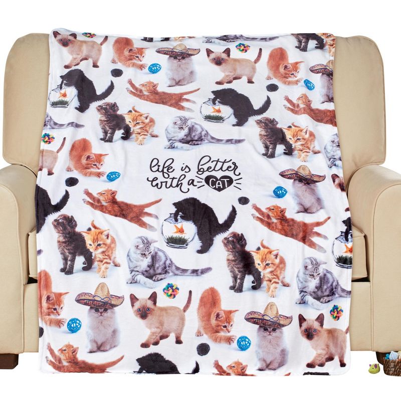 Collections Etc Life Is Better With A Cat 5-Foot Long Colorful Funny Throw THROW, 1 of 3