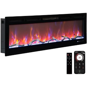 80" Black Recessed Electric Fireplace Heater ¨C WiFi & Remote Control, 750-1500W Adjustable Flame for Living Room/Bedroom (Wall Mounted, 1-Piece) - 1 of 4