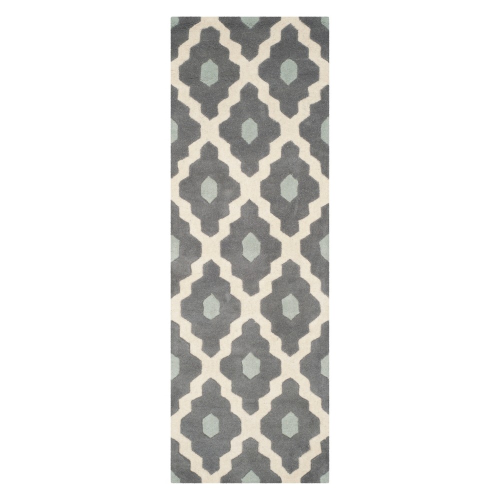 2'3inx7' Runner Downey Geometric Dark Gray/Ivory - Safavieh