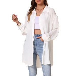 INSPIRE CHIC Women's Button Down Long Sleeve Turndown Collar Wrinkle-Free Casual Blouse - 1 of 4