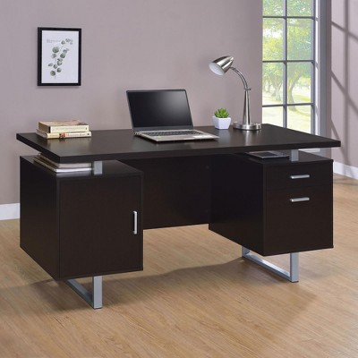 NicBex Home Office Desk 60" L Morden Writing Desk with 2 Drawers, Cabinet, Wooden Desktop and Metal Legs for Office, Study, Living Room
