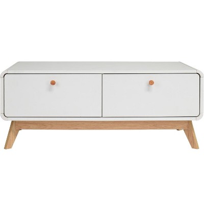 Ren Home Leva Scandinavian 2 Drawer Curved Entertainment Console, White