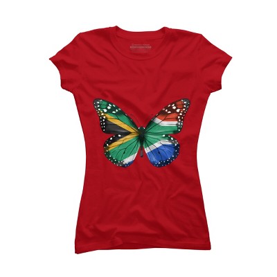 Junior's Design By Humans Butterfly Flag Of South Africa By GiftsIdeas T-Shirt