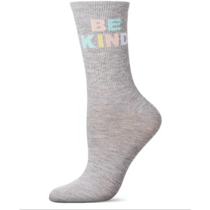 Memoi Women's Be Kind Multicolor Block Letter Crew Sock Gray - 1 of 4