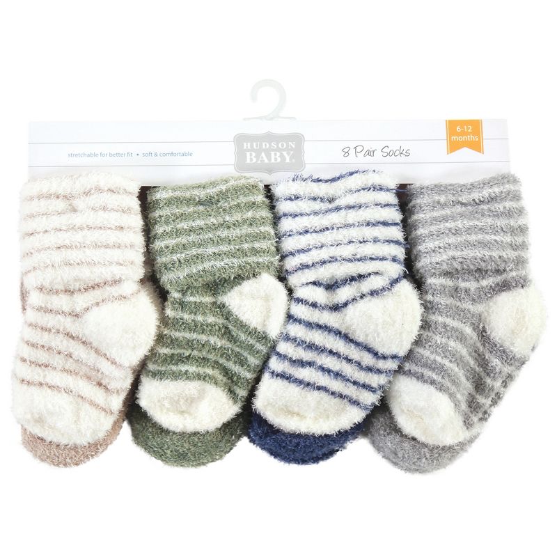 Hudson Baby Infant Boy Cozy Chenille Newborn and Terry Socks, Green Blue Stripe, 2 of 7