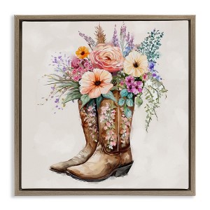 Stupell Industries Country Cowboy Boots Bouquet Floating Frame Canvas Art, Brown, 25" x 25" - 1 of 4
