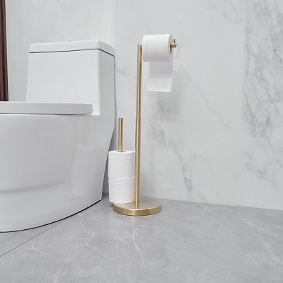 Brushed Gold Freestanding Toilet Paper Holder with Reserve