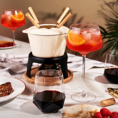 Off-White Cast Iron Fondue Set with Wood Base