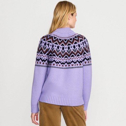 Lands End Women s Cozy Lofty Fair Isle Yoke Mock Neck Sweater X small Lavender Cloud Tulips Target