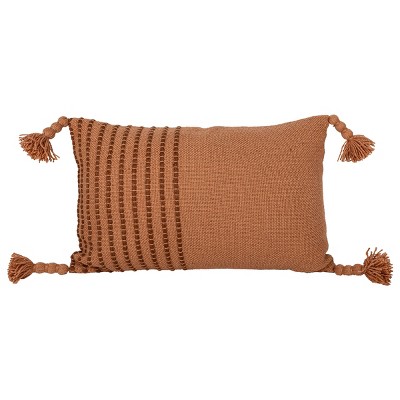 14X22 Inch Hand Woven Corner Tassles Outdoor Pillow Orange Polyester With Polyester Fill by Foreside Home & Garden