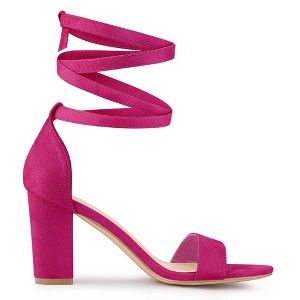 Allegra K Women's Open Toe Lace Up Ankle Strap Chunky Heel Sandals - 1 of 4