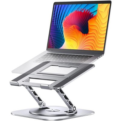 Adjustable Computer Stand with 360 Rotating Base, Foldable Laptop Riser with up to 16 Inches, Silver