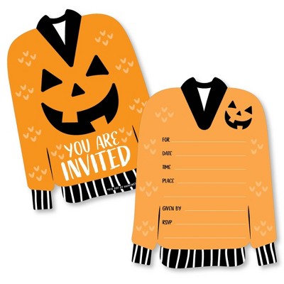 Big Dot of Happiness Halloween Ugly Sweater - Shaped Fill-in Invitations - Halloween Party Invitation Cards with Envelopes - Set of 12