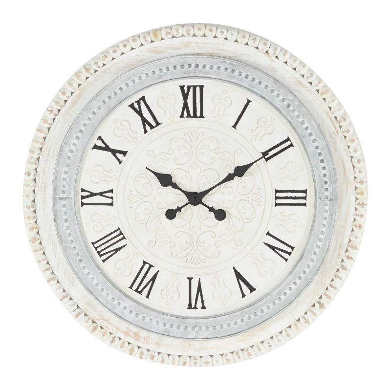 22&#34;x22&#34; Wood Carved Beading Wall Clock White - Olivia &#38; May, 1 of 16