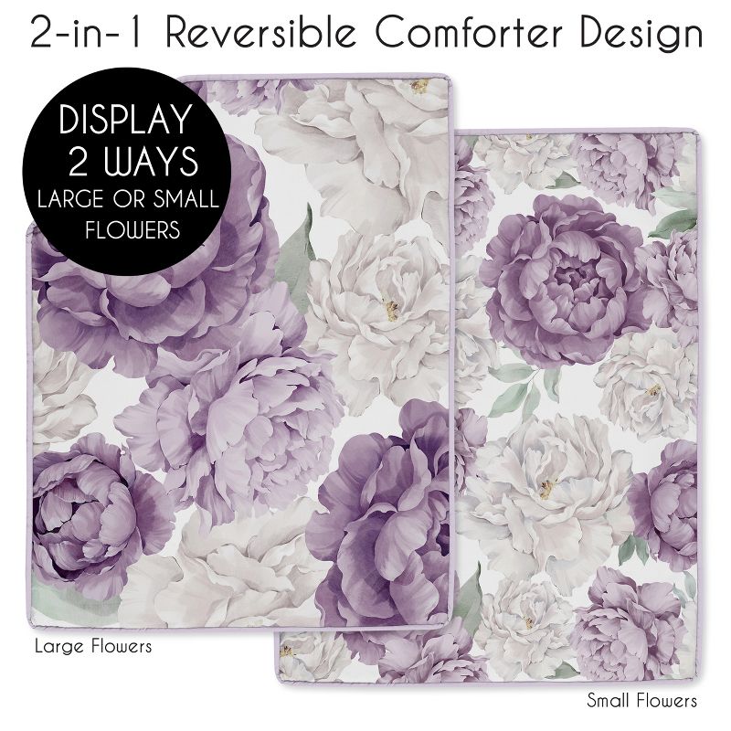 Sweet Jojo Designs Girl Baby Crib Bedding Set - Peony Floral Garden Purple Ivory 4pc, 2 of 6